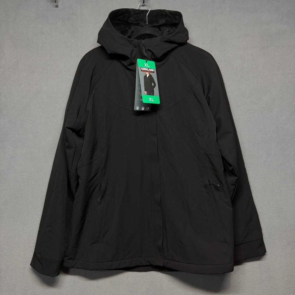 Kirkland Signature Softshell Water Repellent Jacket Hooded Fleece Lined XL Black